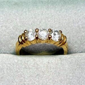 3/$20 Gold Tone Three Stone Rhinestone Anniversary Ring
